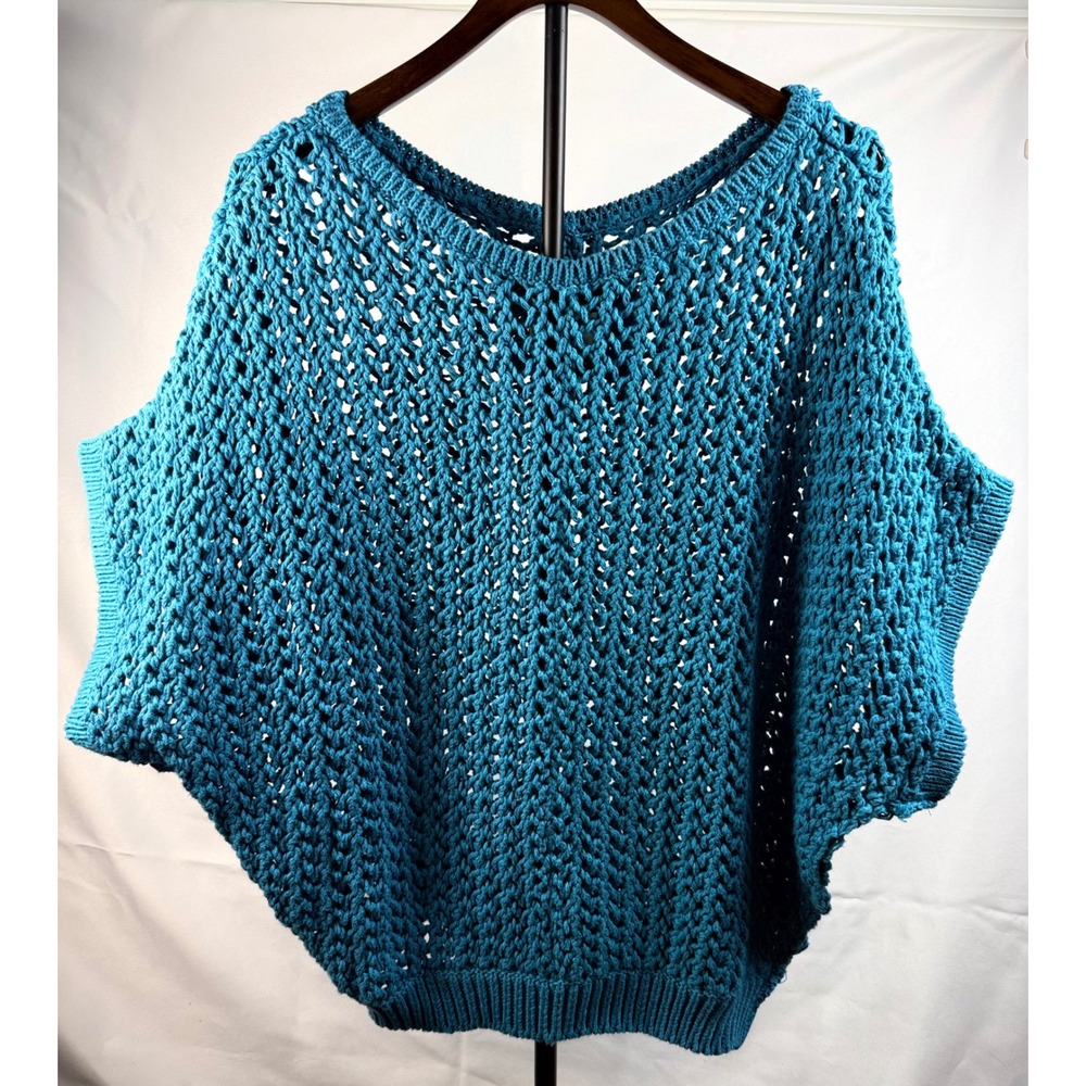 We The Free Women S Teal Blue Chunky Knit Y2K Coastal Cowgirl Sweater Boho Beach